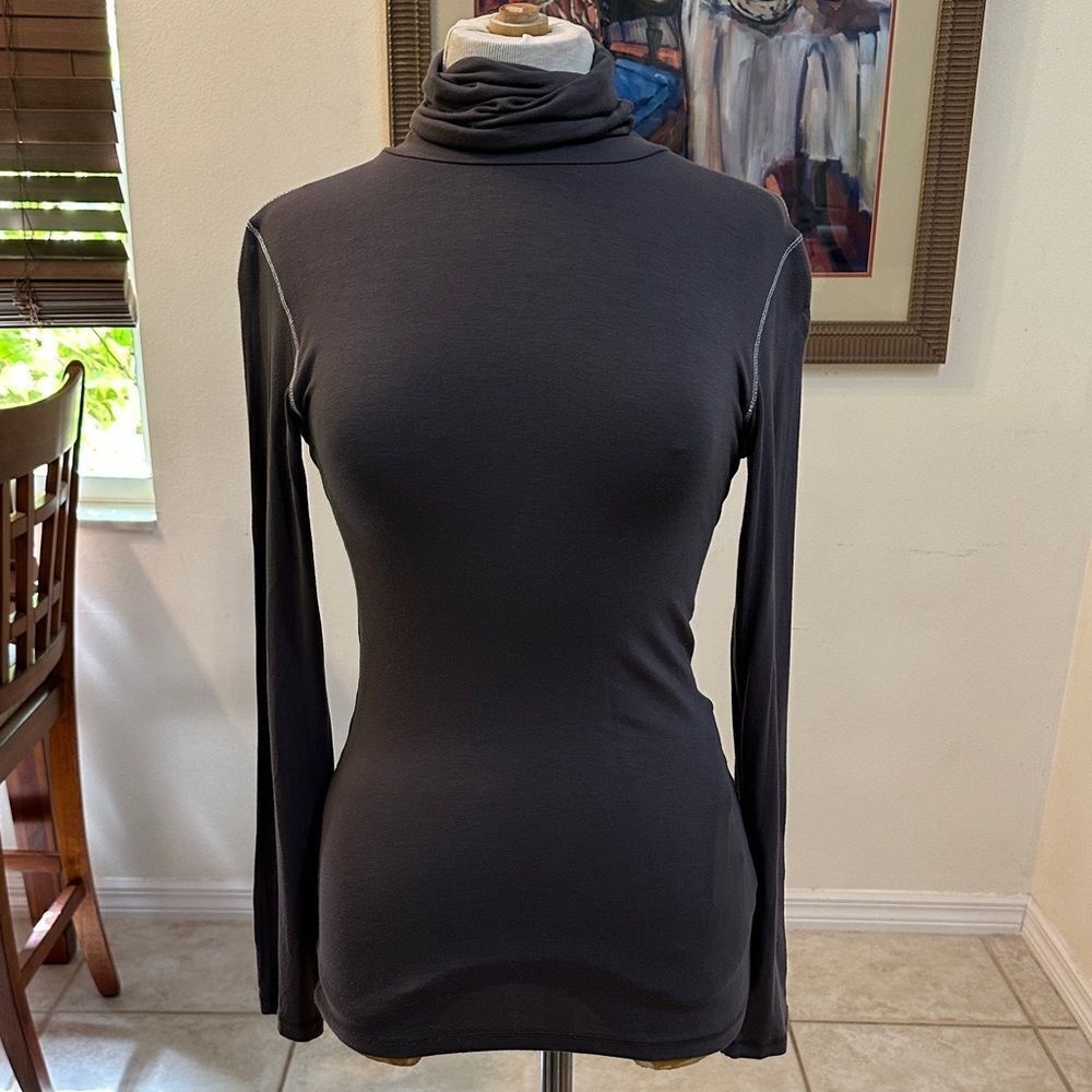 MAJESTIC PARIS Brown Turtleneck Long Sleeve Top w/Stitching Detail Size 2